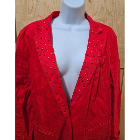 Rock & Republic Womens Red Studded Blazer Jacket 16 Linen Blend - Picture 2 of 5